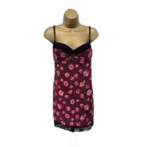 Marilyn Monroe Intimates Babydoll Chemise Womens Large Maroon Floral Black Lace